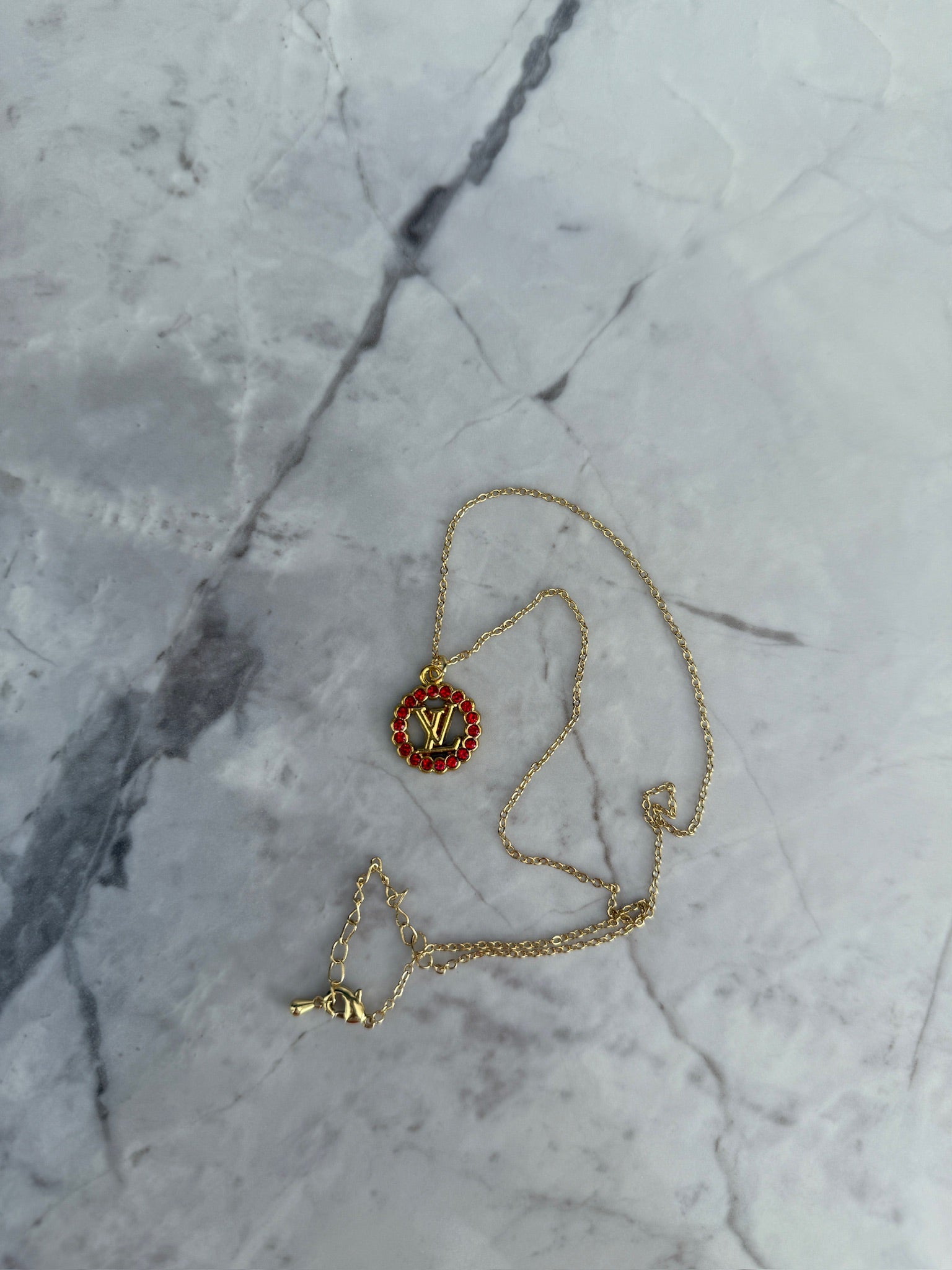 Vivi Red Rhinestone Monogram Necklace