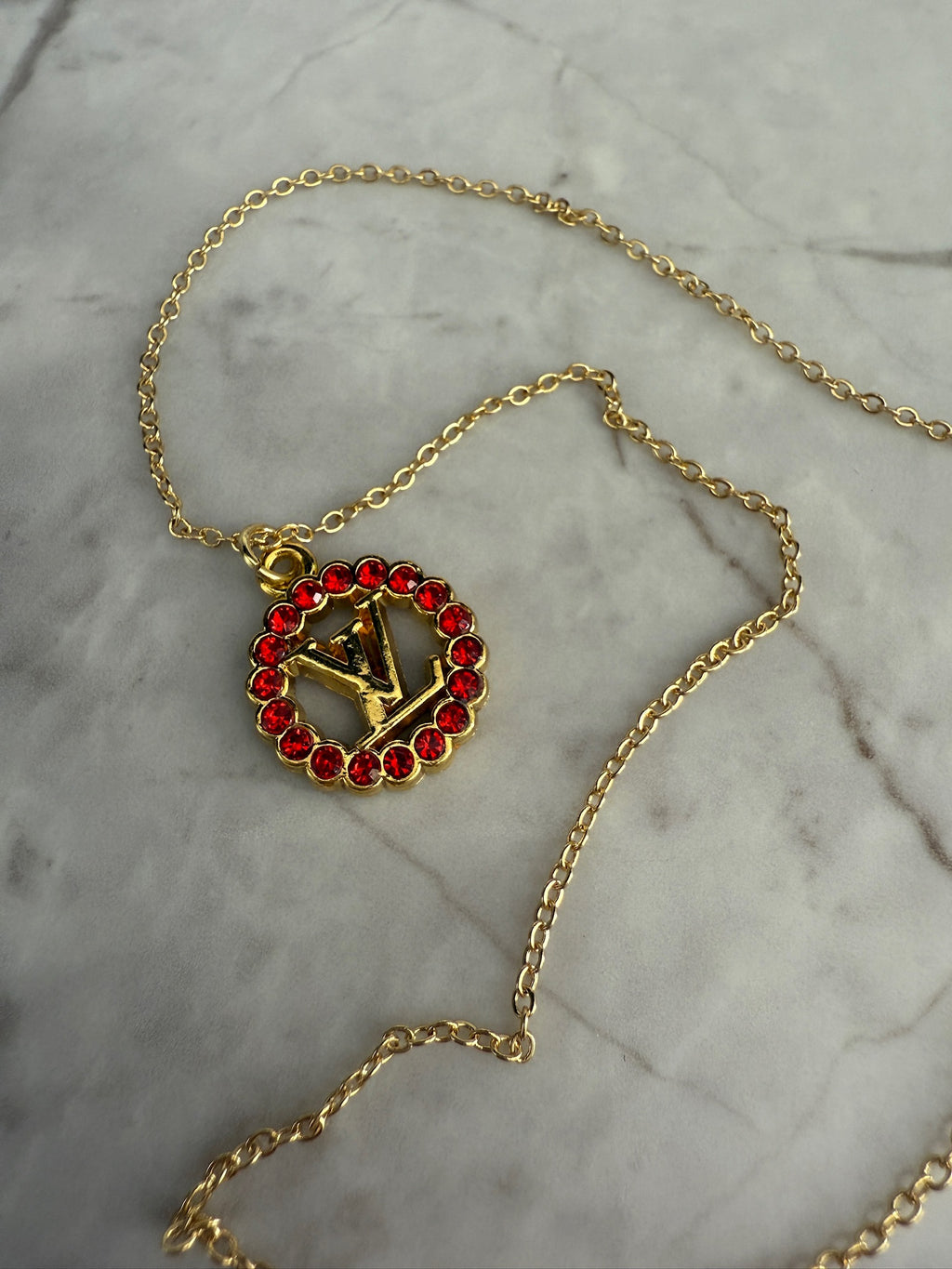 Vivi Red Rhinestone Monogram Necklace