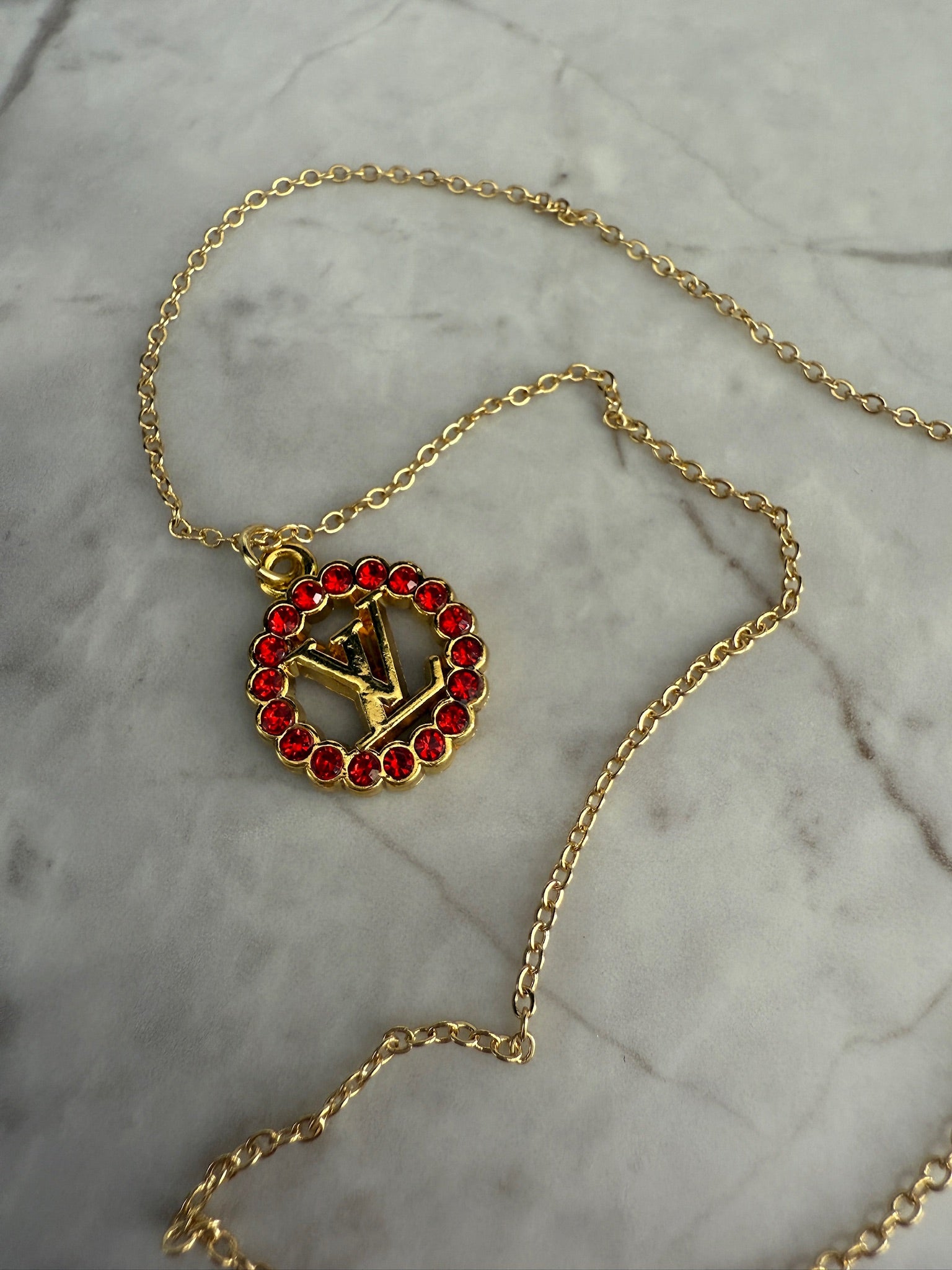 Vivi Red Rhinestone Monogram Necklace