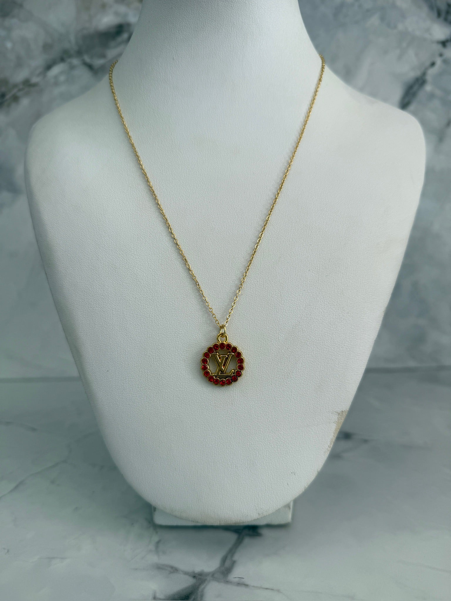 Vivi Red Rhinestone Monogram Necklace