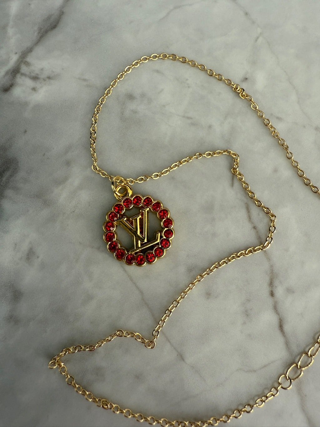 Vivi Red Rhinestone Monogram Necklace